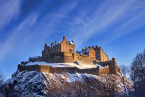 Scottish castle in the snow 